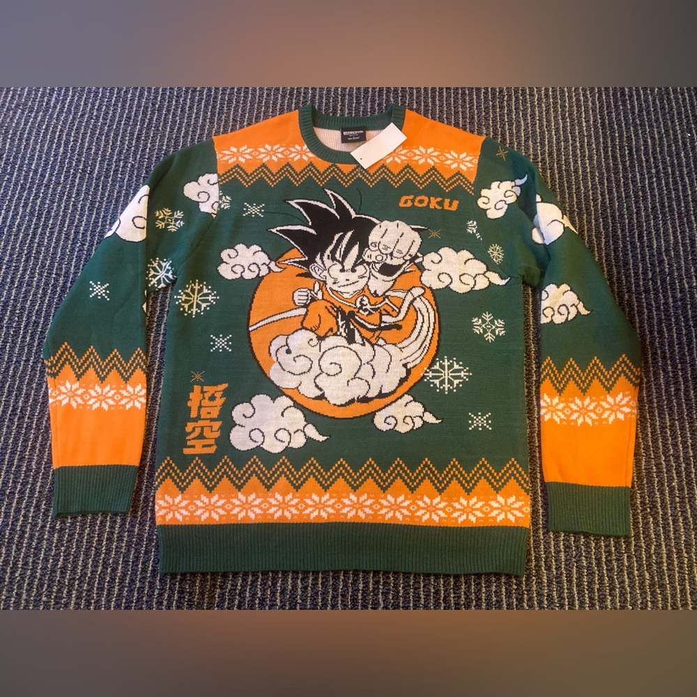 NWT Men’s Dragon Ball Z Goku Ugly Christmas Sweater Green Orange Med or Small